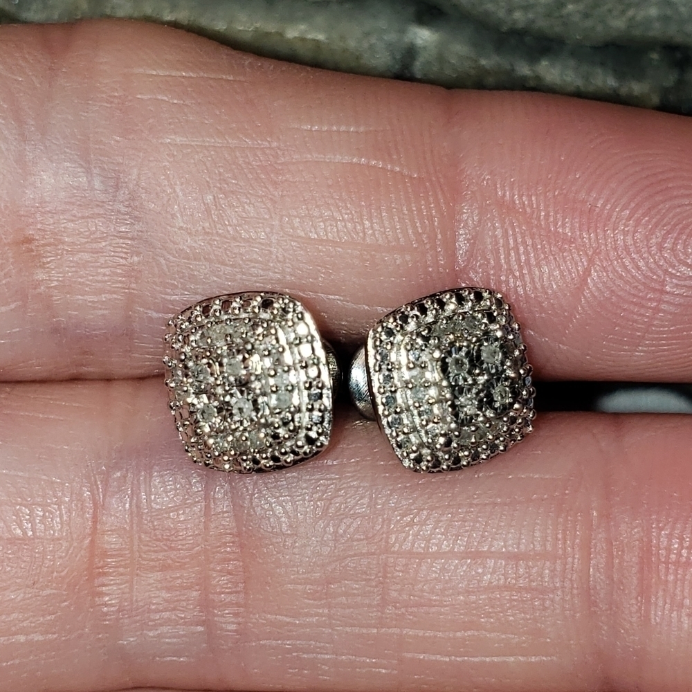 DIAMOND and sterling silver halo ring and halo earrings - Picture 3 of 8